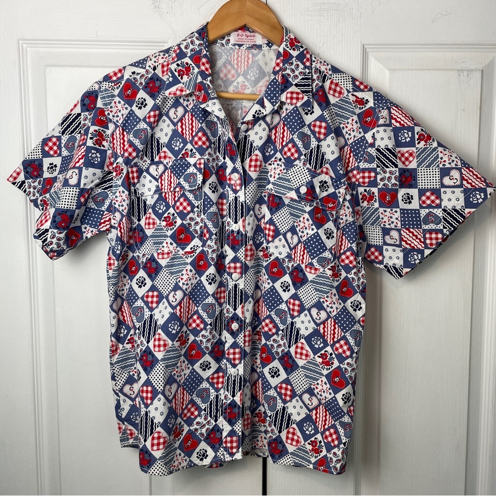 Heart Print Button Down Shirt